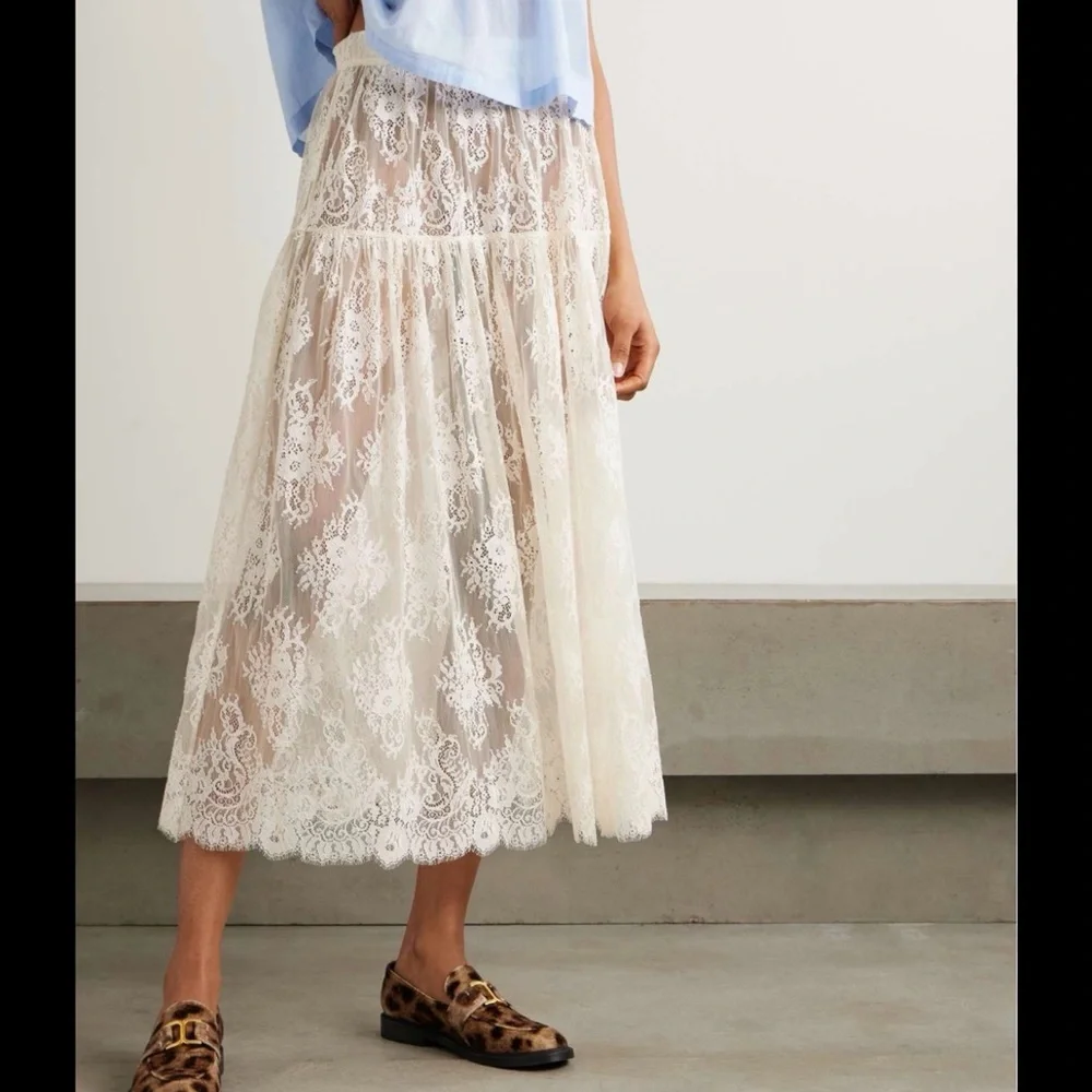 Doen sebastiane Ivory Lace Tiered Midi Skirt - Picture 1 of 3